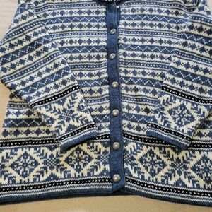 L.L.  Bean Wool Cardigan Sweater Scandi Pattern Women's Large